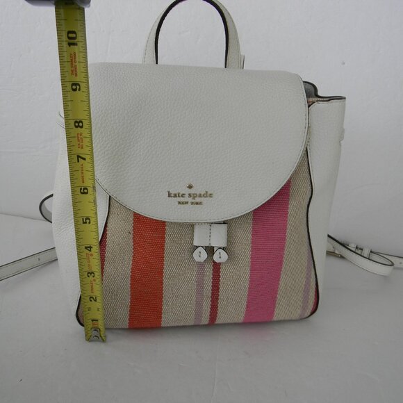 Kate Spade Leila Flap Striped Canvas Backpack Pebbled Leather Pink White main image 9